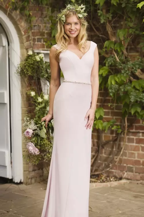 M718 Elegant Low V Neck Crepe Bridesmaid Dress True Bridesmaids